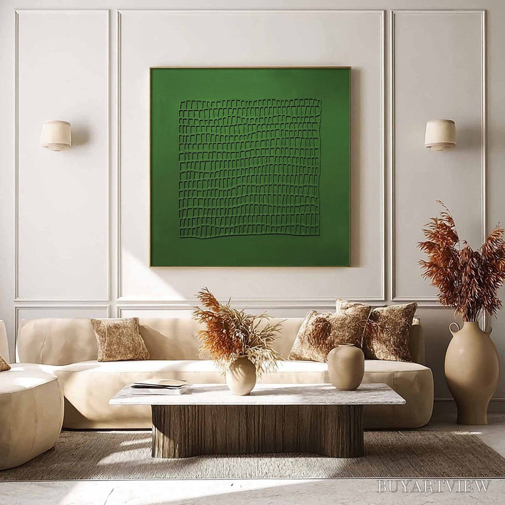 ARTOVITAS Emerald Grid – Minimalist Textured Abstract Oil Painting - image 6