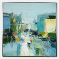 ARTOVITAS Aquamarine City – Textured Abstract Cityscape Oil Painting - image 1