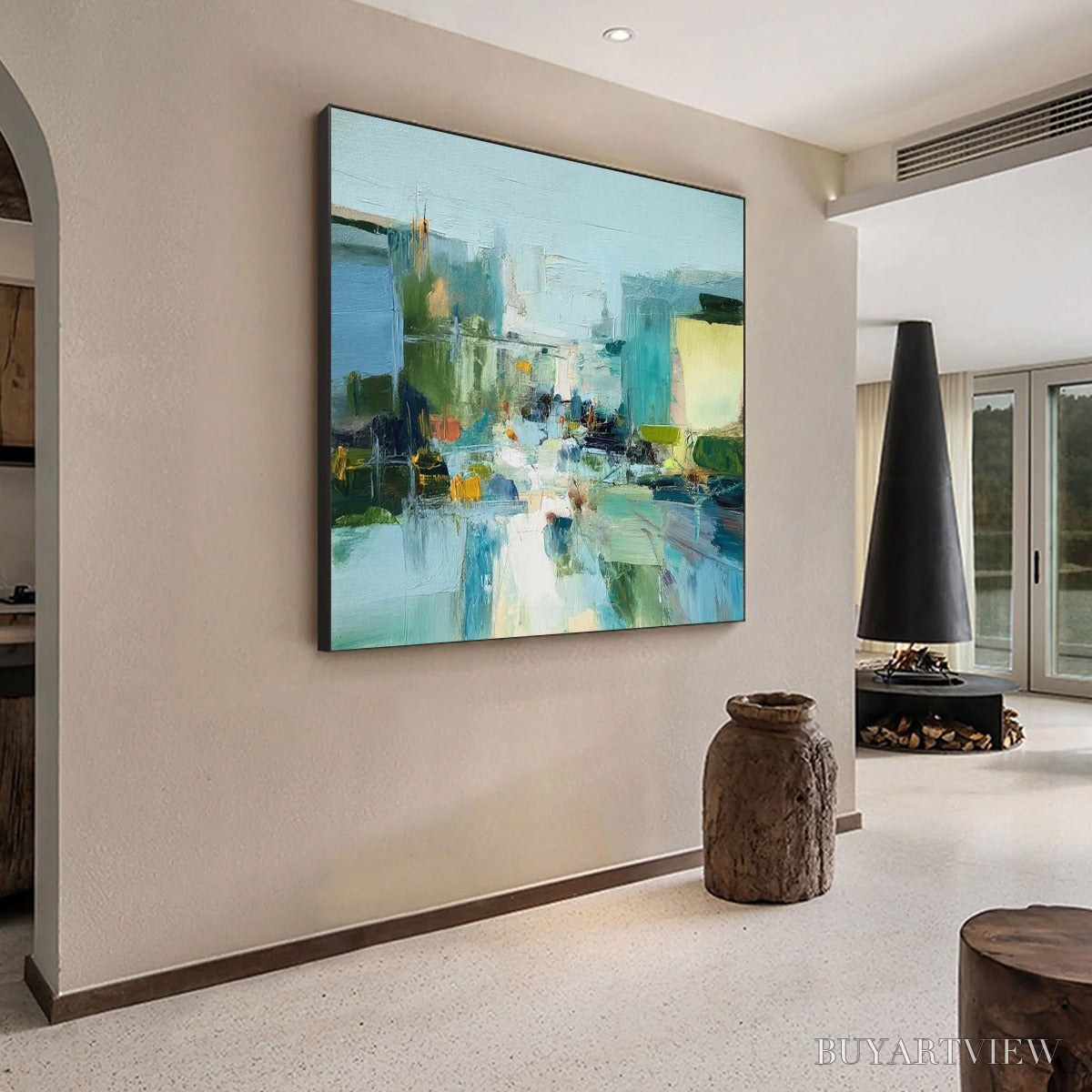 ARTOVITAS Aquamarine City – Textured Abstract Cityscape Oil Painting - image 5