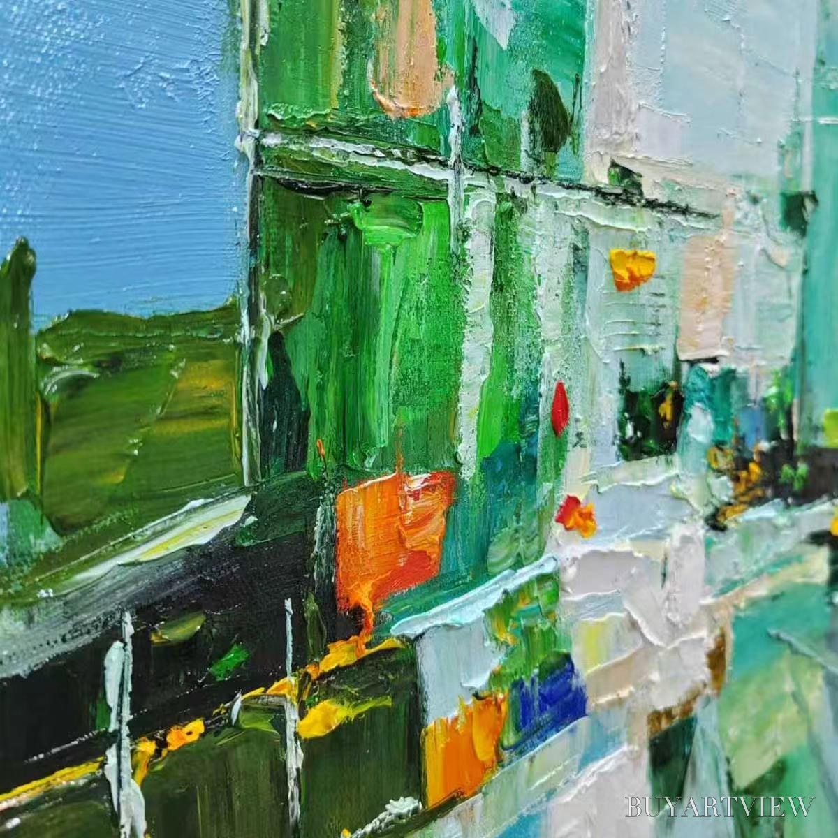 ARTOVITAS Aquamarine City – Textured Abstract Cityscape Oil Painting - image 6