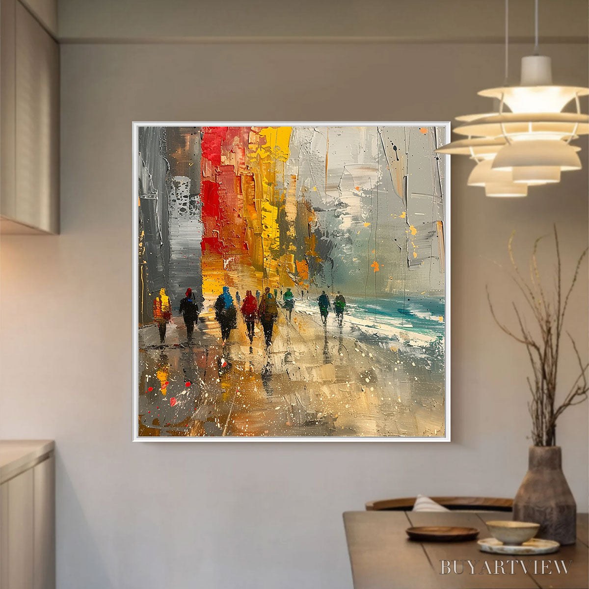 ARTOVITAS Urban Vibrance – Textured Abstract Cityscape Oil Painting - image 2