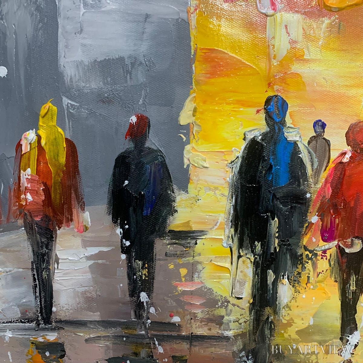 ARTOVITAS Urban Vibrance – Textured Abstract Cityscape Oil Painting - image 3