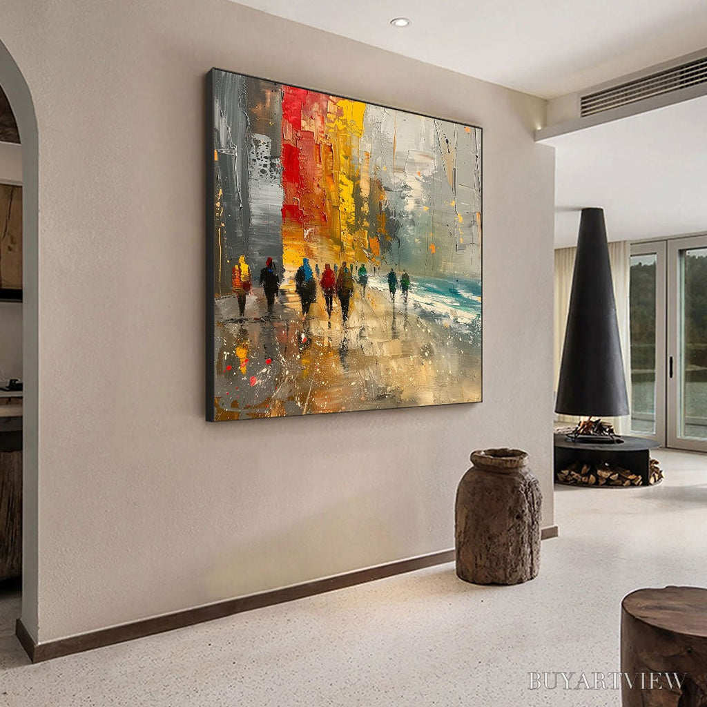 ARTOVITAS Urban Vibrance – Textured Abstract Cityscape Oil Painting - image 6