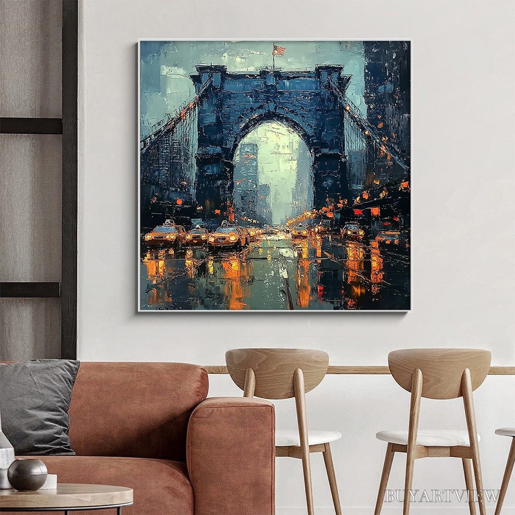 ARTOVITAS City Lights – Impressionistic Cityscape Oil Painting of Bridge - image 2