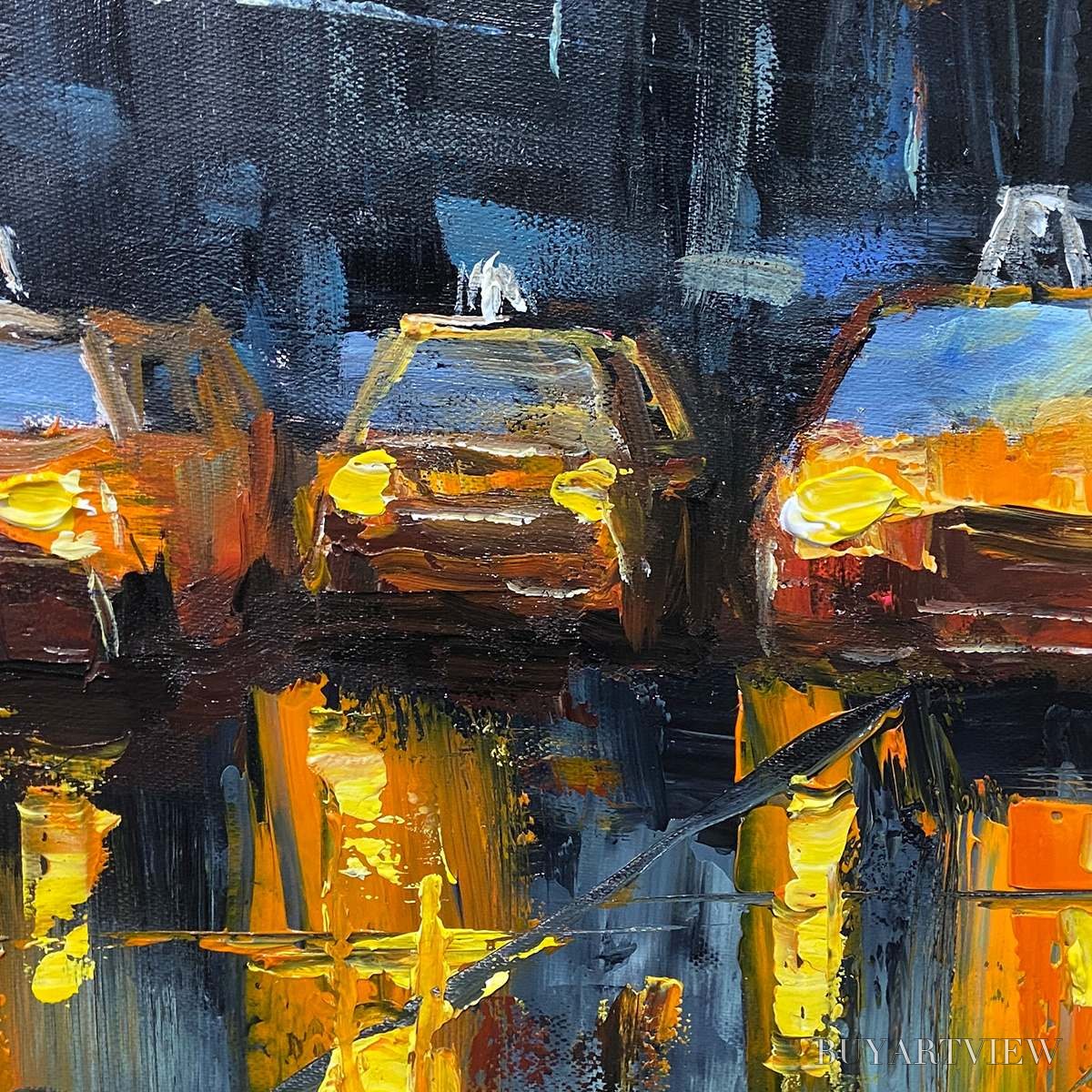 ARTOVITAS City Lights – Impressionistic Cityscape Oil Painting of Bridge - image 3