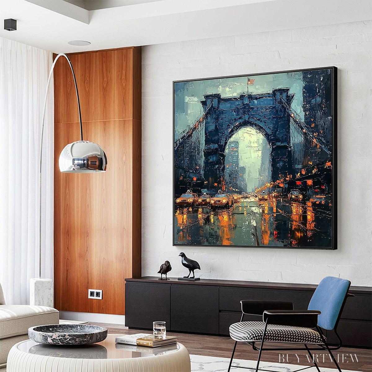 ARTOVITAS City Lights – Impressionistic Cityscape Oil Painting of Bridge - image 4