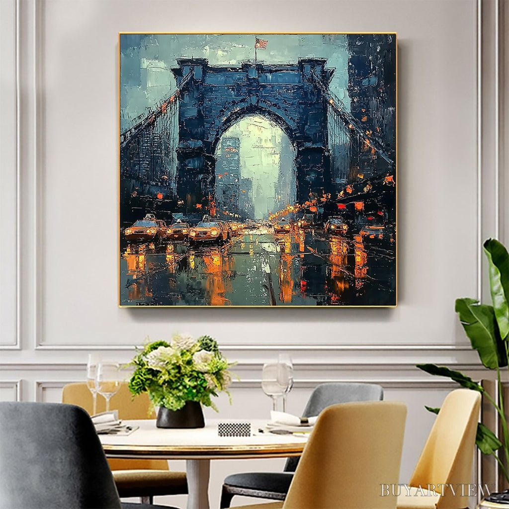 ARTOVITAS City Lights – Impressionistic Cityscape Oil Painting of Bridge - image 5