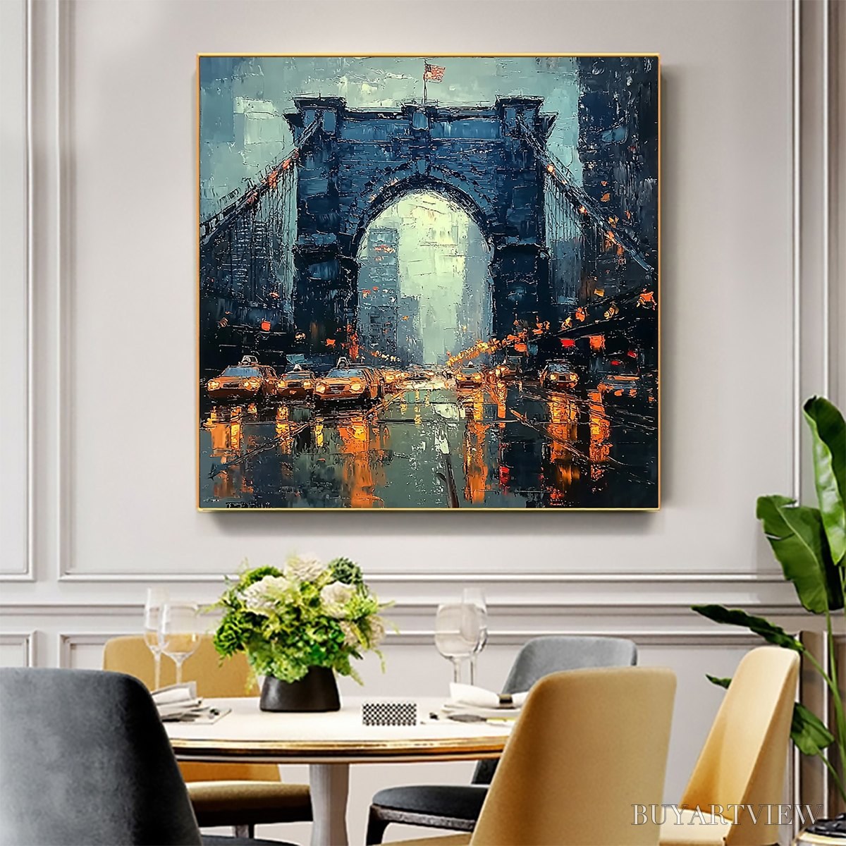 ARTOVITAS City Lights – Impressionistic Cityscape Oil Painting of Bridge - image 5