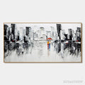 ARTOVITAS Urban Romance – Textured Cityscape Oil Painting in Black and White - image 1