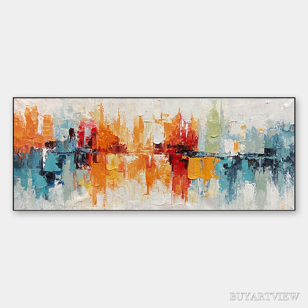ARTOVITAS Urban Reflections – Abstract Cityscape Impasto Oil Painting - image 1