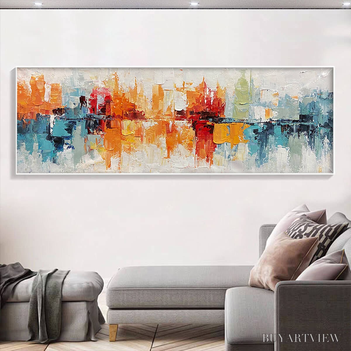 ARTOVITAS Urban Reflections – Abstract Cityscape Impasto Oil Painting - image 2