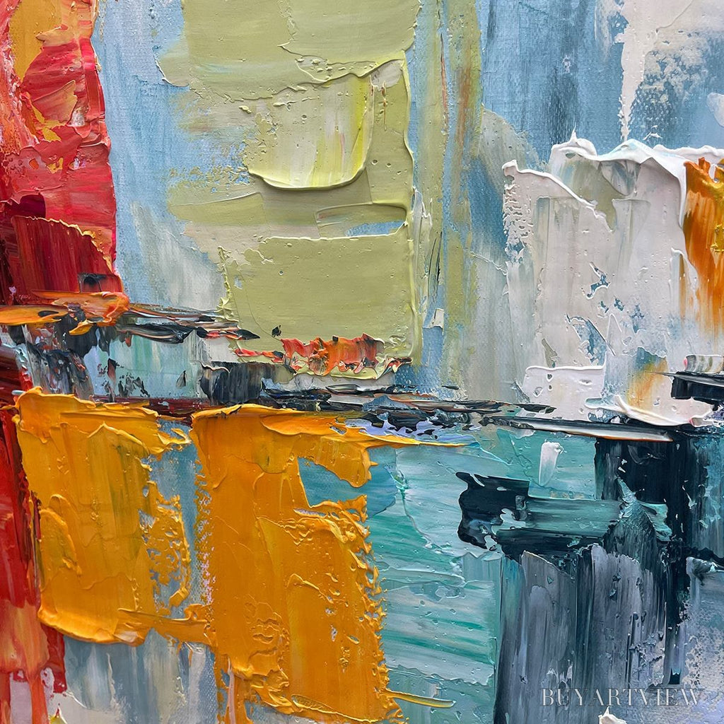 ARTOVITAS Urban Reflections – Abstract Cityscape Impasto Oil Painting - image 6
