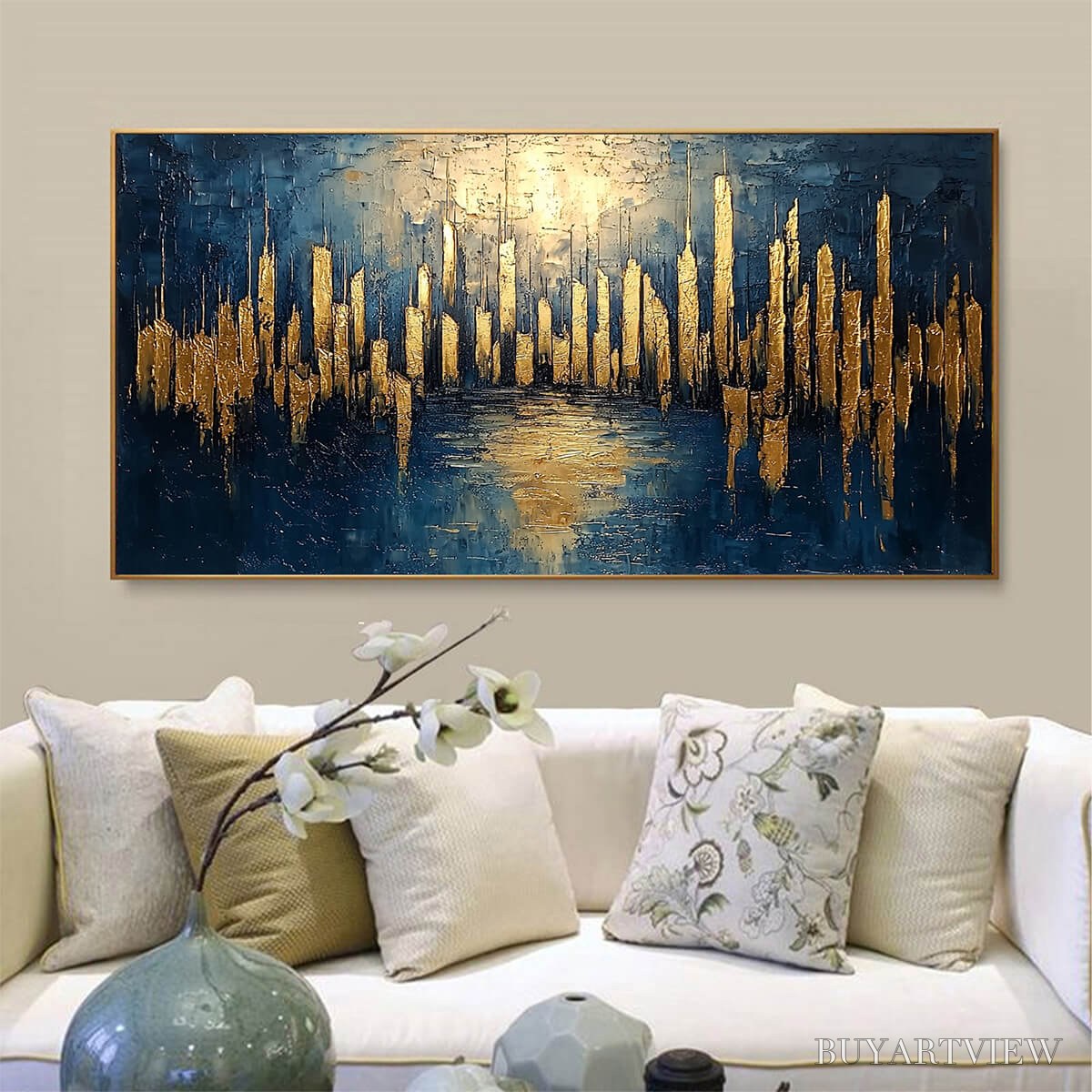 ARTOVITAS Golden Metropolis – Panoramic Cityscape Oil Painting - image 2