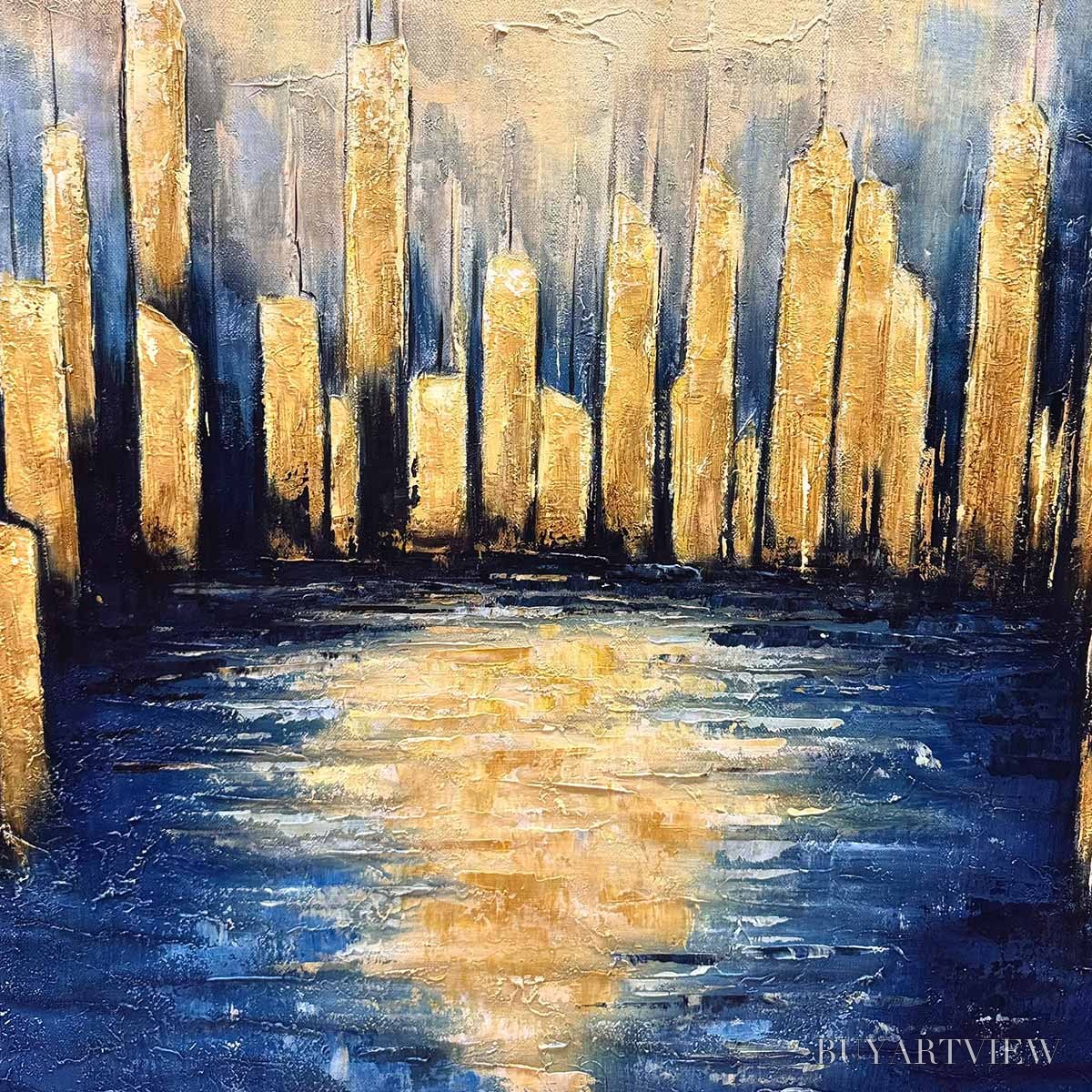ARTOVITAS Golden Metropolis – Panoramic Cityscape Oil Painting - image 3