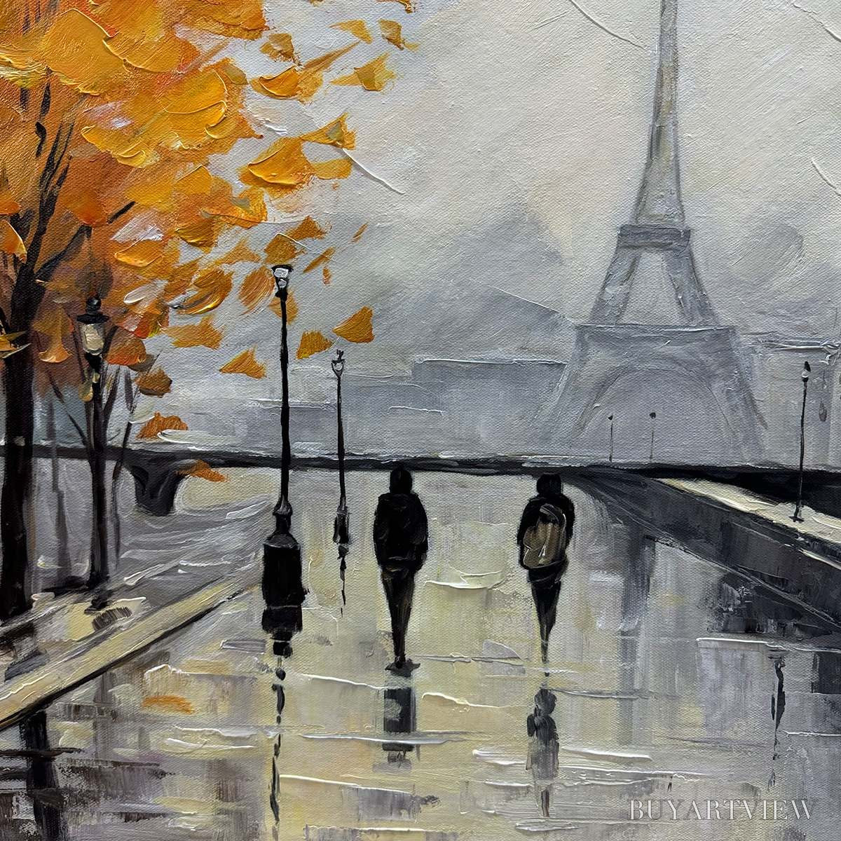ARTOVITAS Parisian Rain – Textured Cityscape Oil Painting - image 3