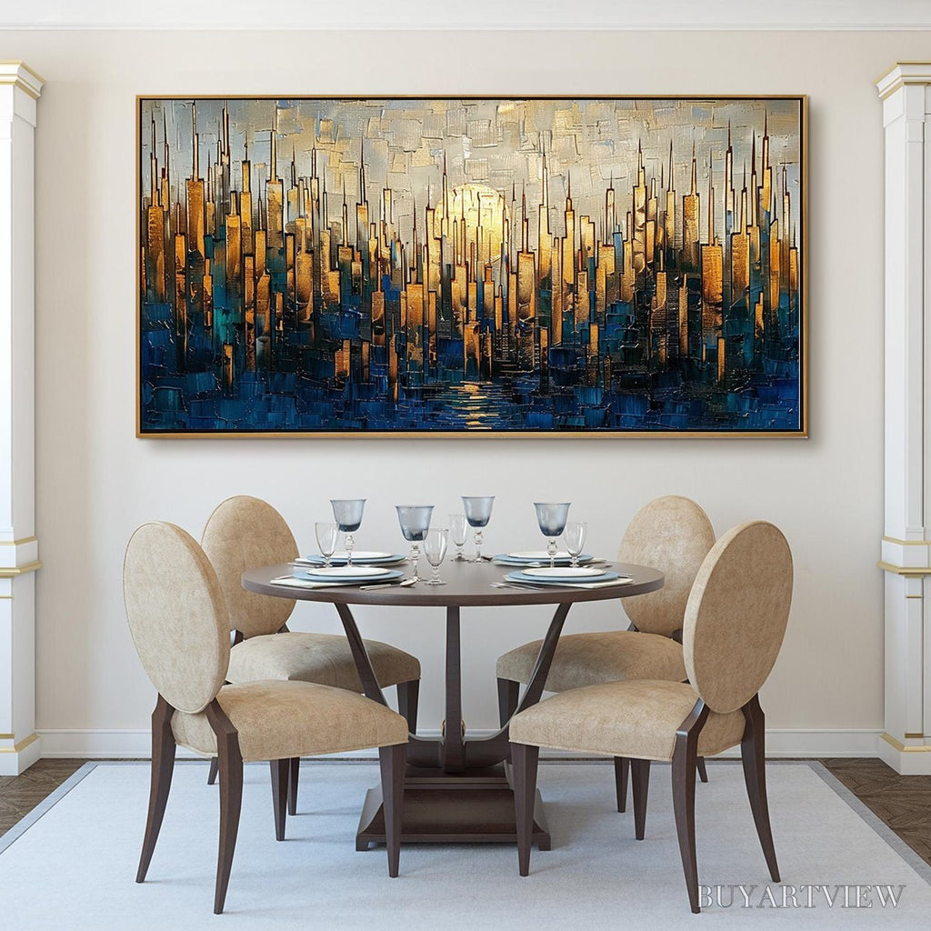 ARTOVITAS Golden Metropolis – Textured Cityscape Oil Painting - image 2