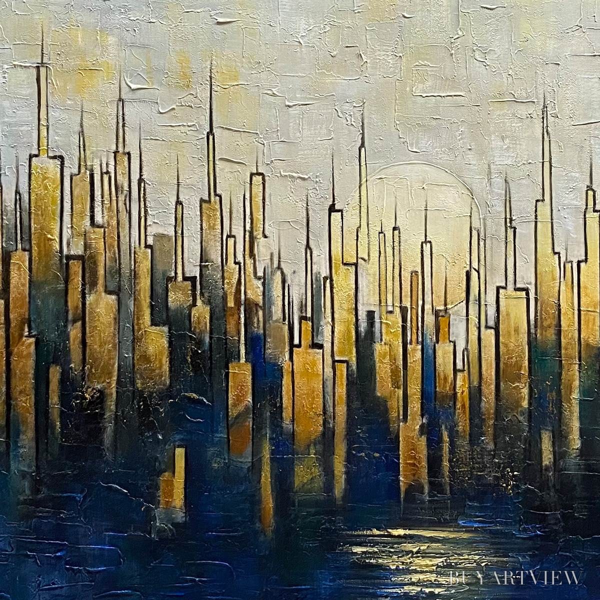 ARTOVITAS Golden Metropolis – Textured Cityscape Oil Painting - image 3