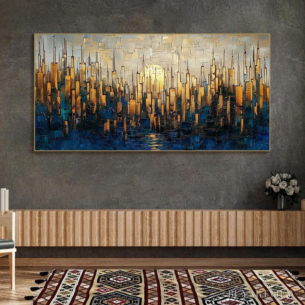 ARTOVITAS Golden Metropolis – Textured Cityscape Oil Painting - image 4