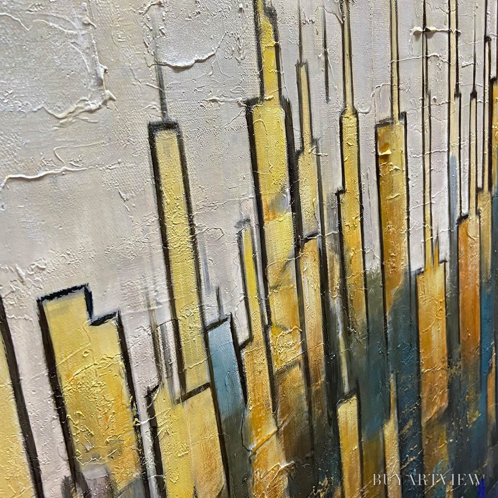 ARTOVITAS Golden Metropolis – Textured Cityscape Oil Painting - image 5