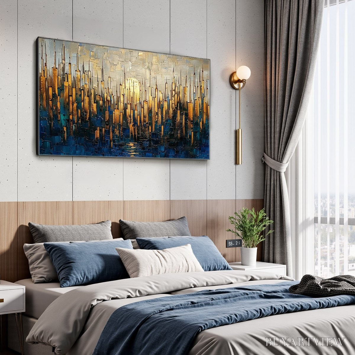 ARTOVITAS Golden Metropolis – Textured Cityscape Oil Painting - image 6