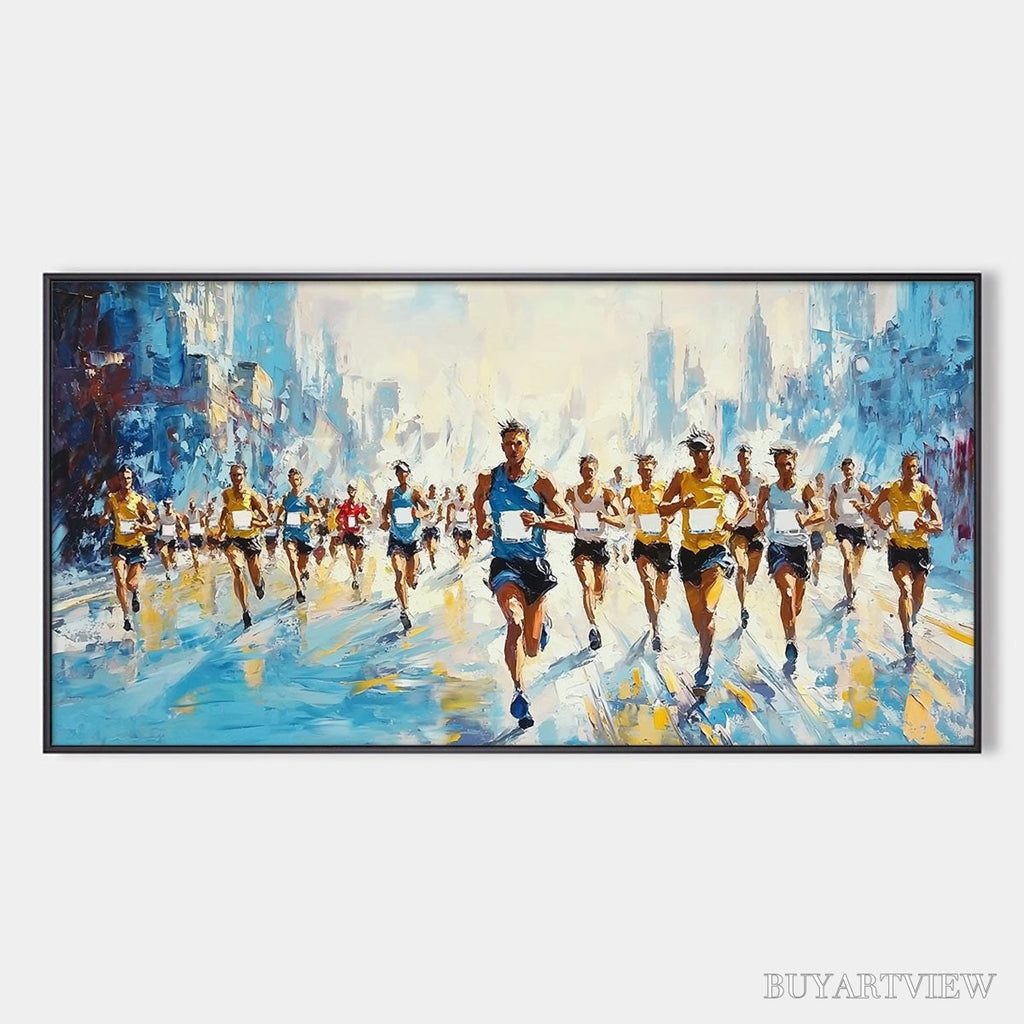 ARTOVITAS City Stride – Textured Urban Marathon Scene Oil Painting - image 1