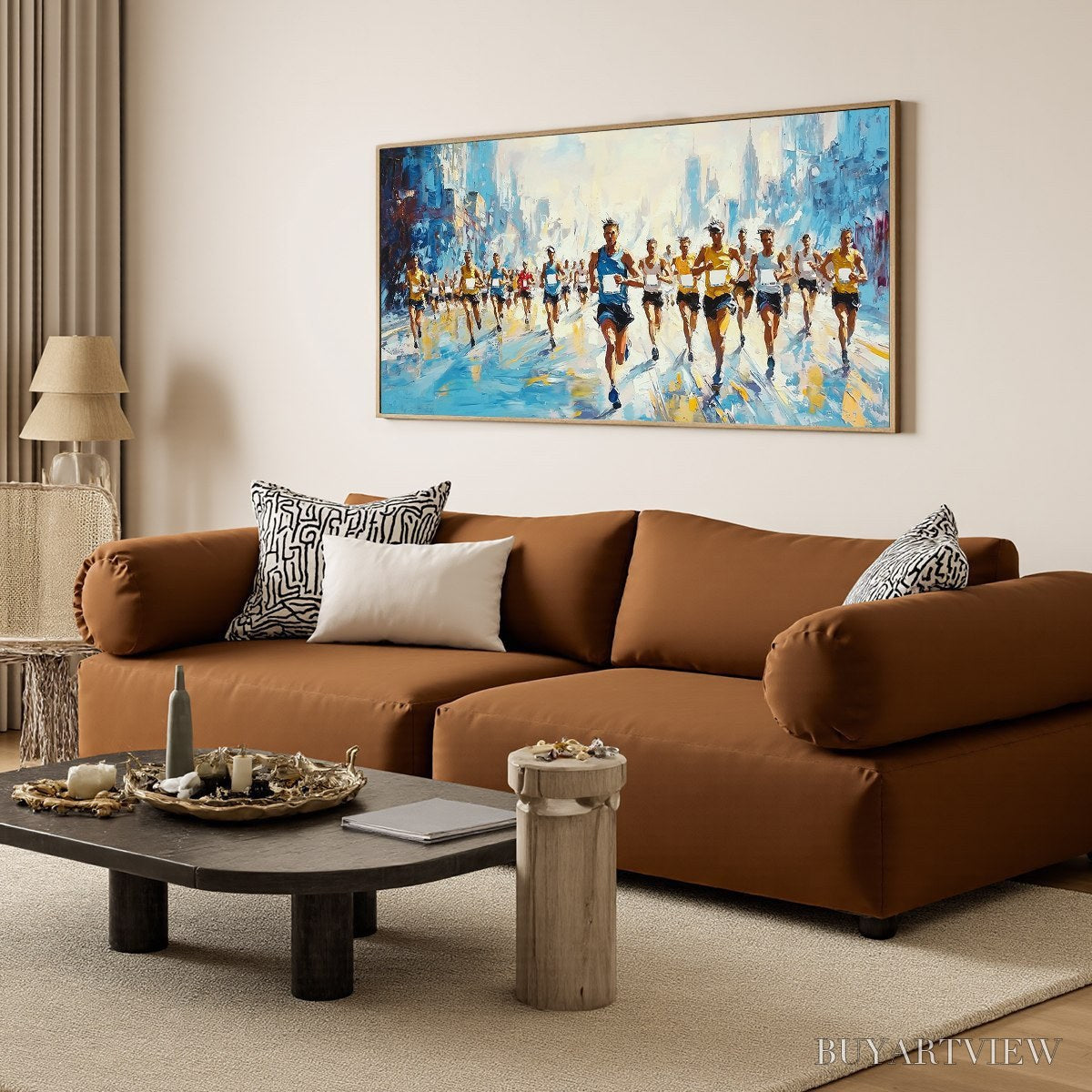 ARTOVITAS City Stride – Textured Urban Marathon Scene Oil Painting - image 4