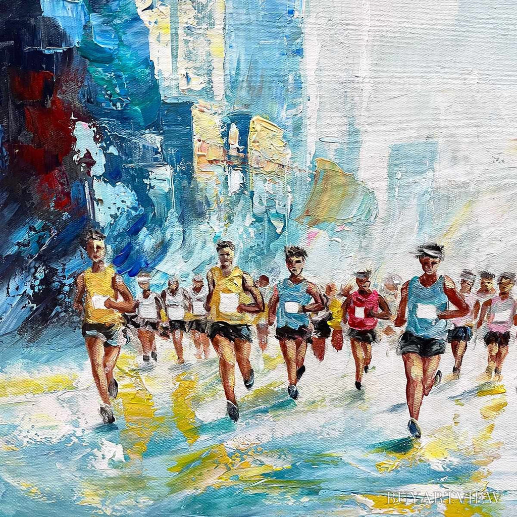 ARTOVITAS City Stride – Textured Urban Marathon Scene Oil Painting - image 5