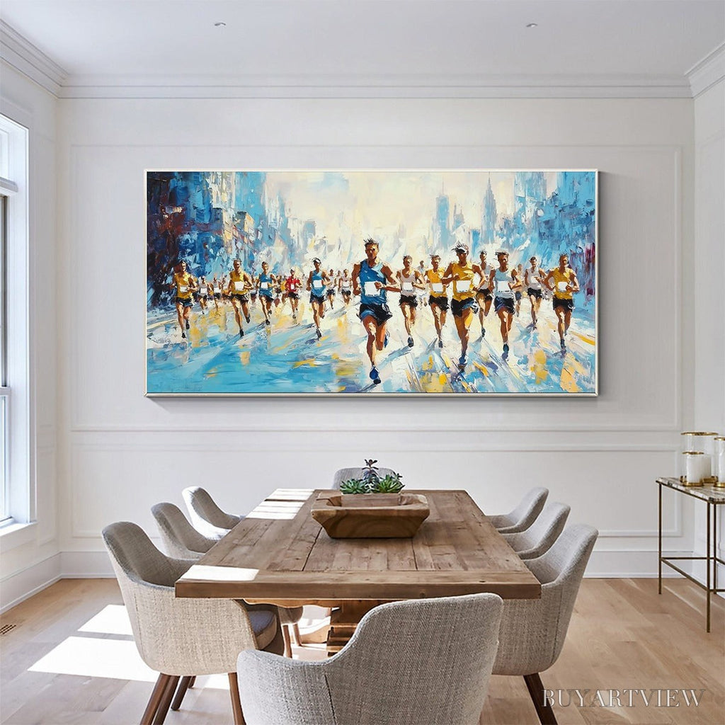 ARTOVITAS City Stride – Textured Urban Marathon Scene Oil Painting - image 6