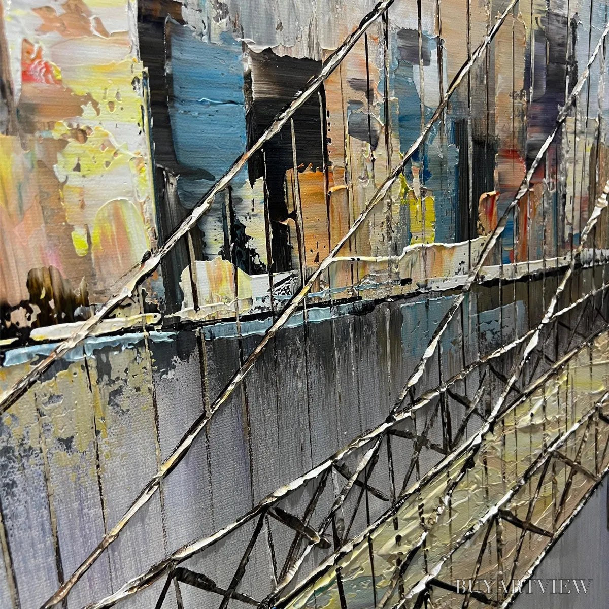 ARTOVITAS Urban Connectivity – Panoramic Cityscape Oil Painting with Bridge - image 3