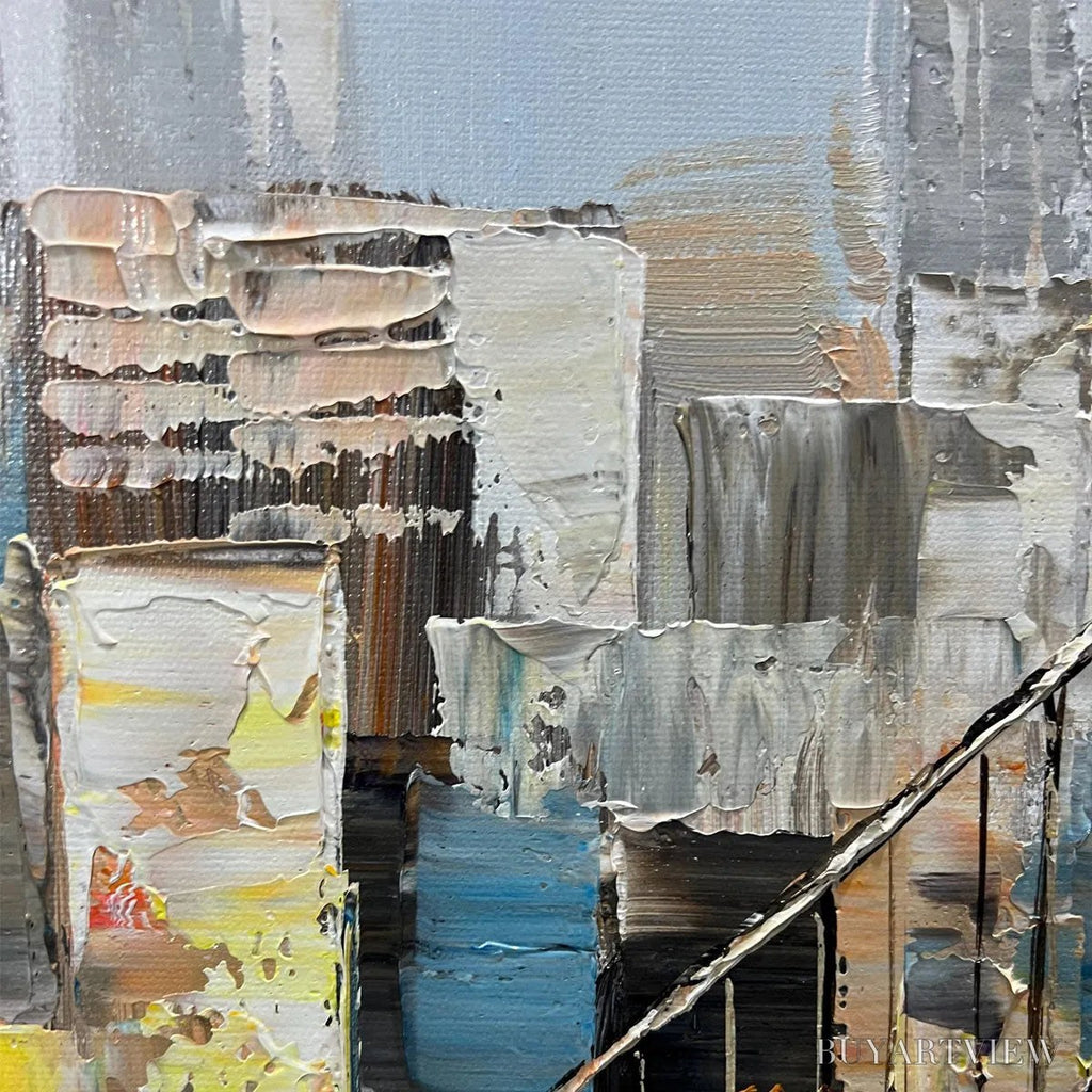 ARTOVITAS Urban Connectivity – Panoramic Cityscape Oil Painting with Bridge - image 5
