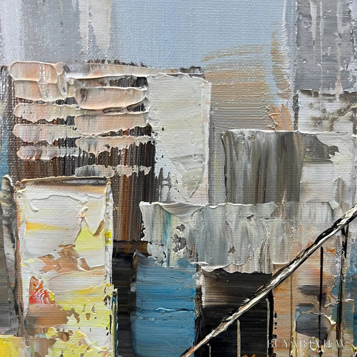 ARTOVITAS Urban Connectivity – Panoramic Cityscape Oil Painting with Bridge - image 5