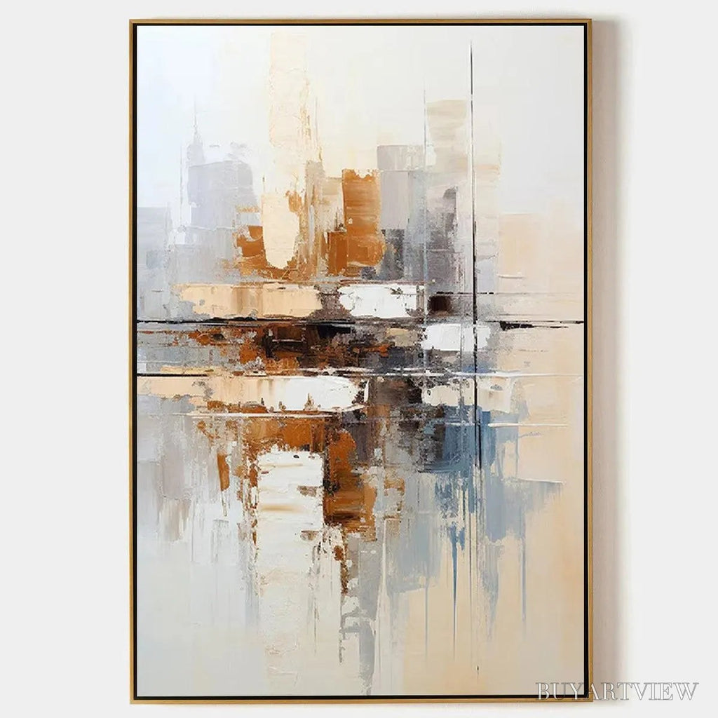 ARTOVITAS Urban Abstract – Beige Abstract Painting, Modern , Textured Canvas, Vertical Artwork - image 1