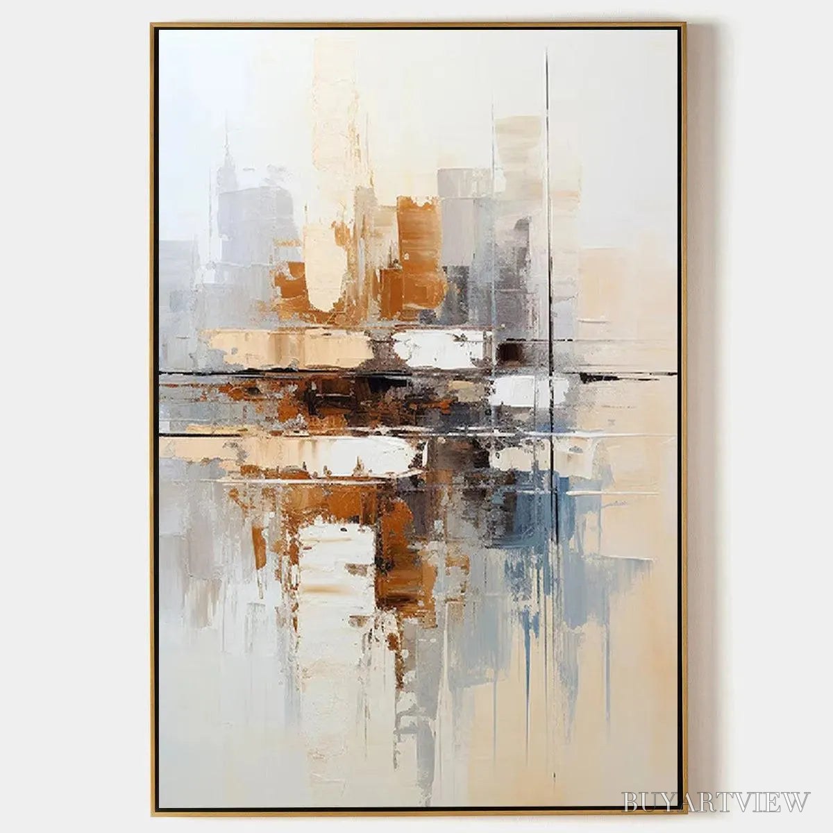 ARTOVITAS Urban Abstract – Beige Abstract Painting, Modern , Textured Canvas, Vertical Artwork - image 1