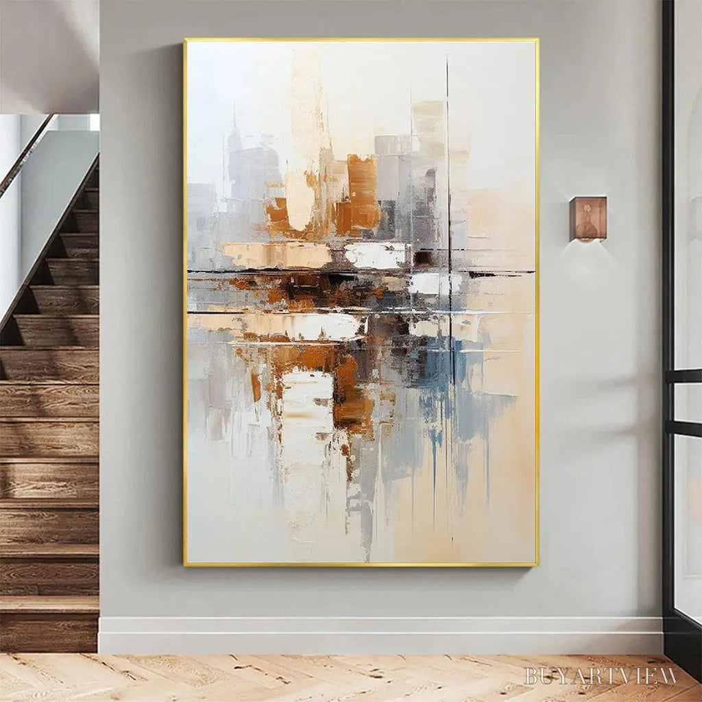 ARTOVITAS Urban Abstract – Beige Abstract Painting, Modern , Textured Canvas, Vertical Artwork - image 2