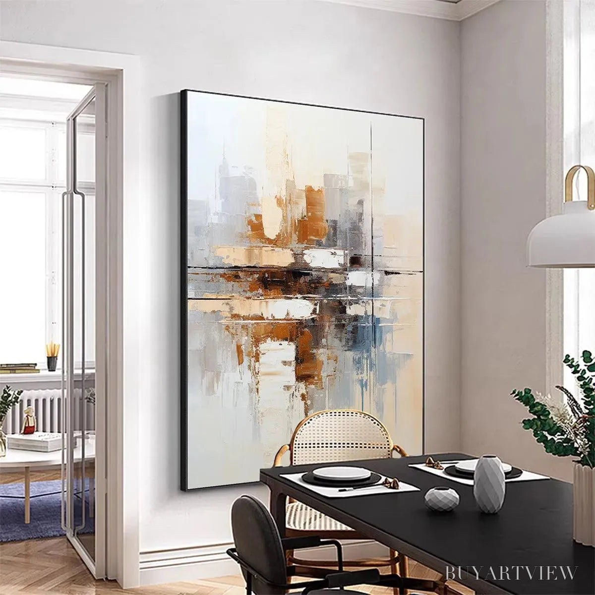 ARTOVITAS Urban Abstract – Beige Abstract Painting, Modern , Textured Canvas, Vertical Artwork - image 4
