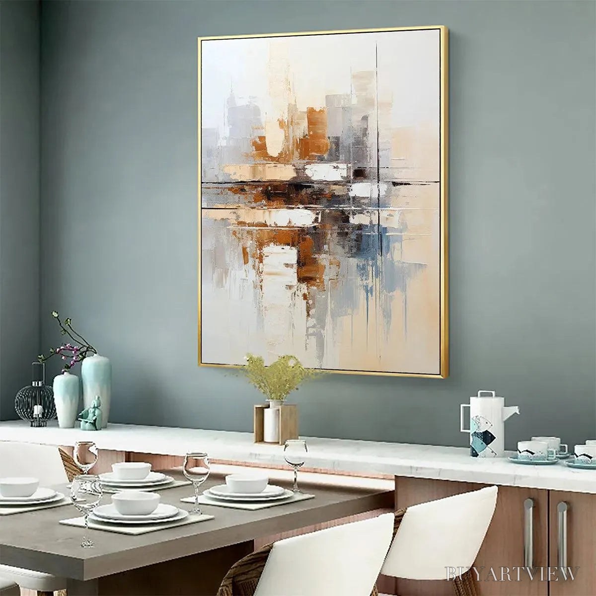 ARTOVITAS Urban Abstract – Beige Abstract Painting, Modern , Textured Canvas, Vertical Artwork - image 5