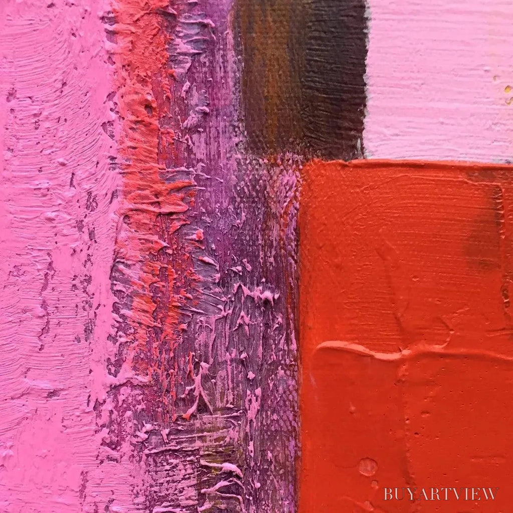 ARTOVITAS Pink and Green Urban Abstract – Colorful Abstract City Painting, Square - image 4