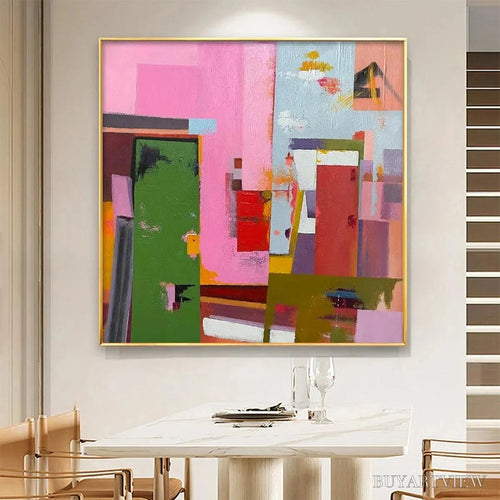ARTOVITAS Abstract Urban Scene – Colorful Abstract City Painting, Square - image 2