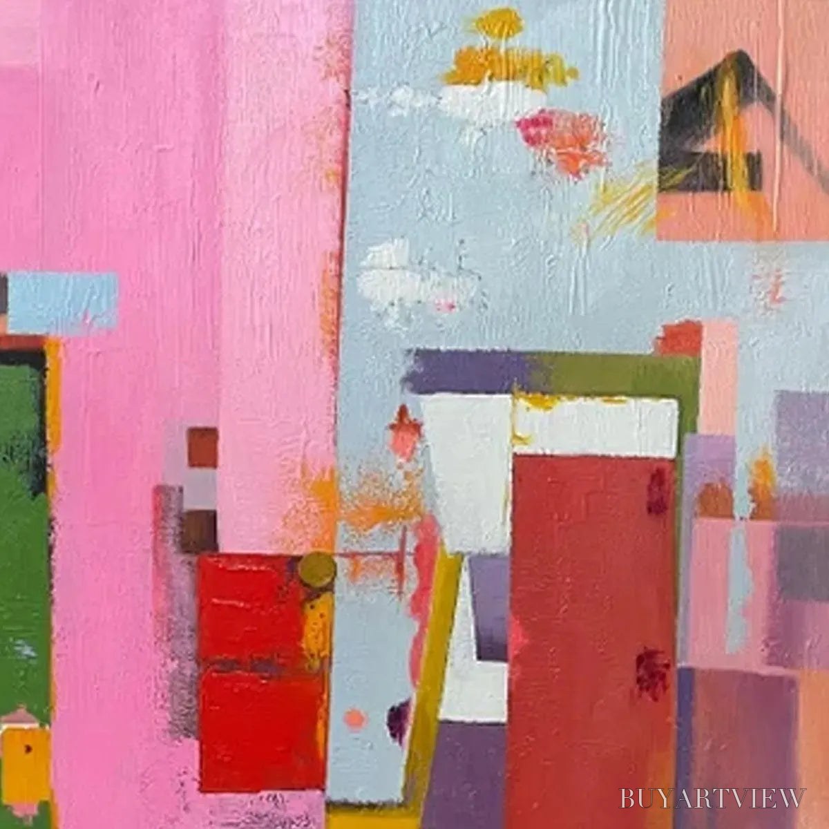 ARTOVITAS Abstract Urban Scene – Colorful Abstract City Painting, Square - image 3