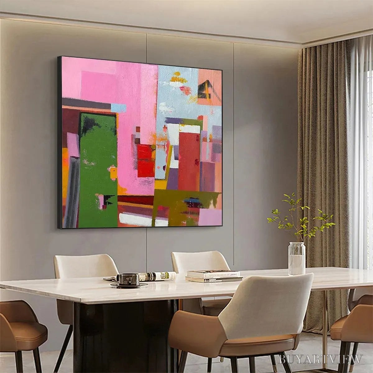 ARTOVITAS Abstract Urban Scene – Colorful Abstract City Painting, Square - image 4
