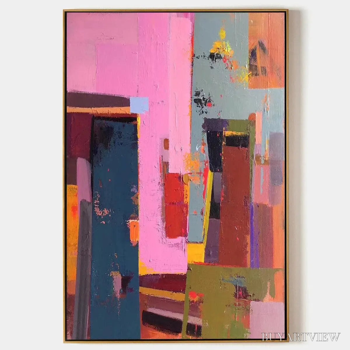 ARTOVITAS Pink City Abstract – Colorful Abstract City Painting, Vertical - image 1