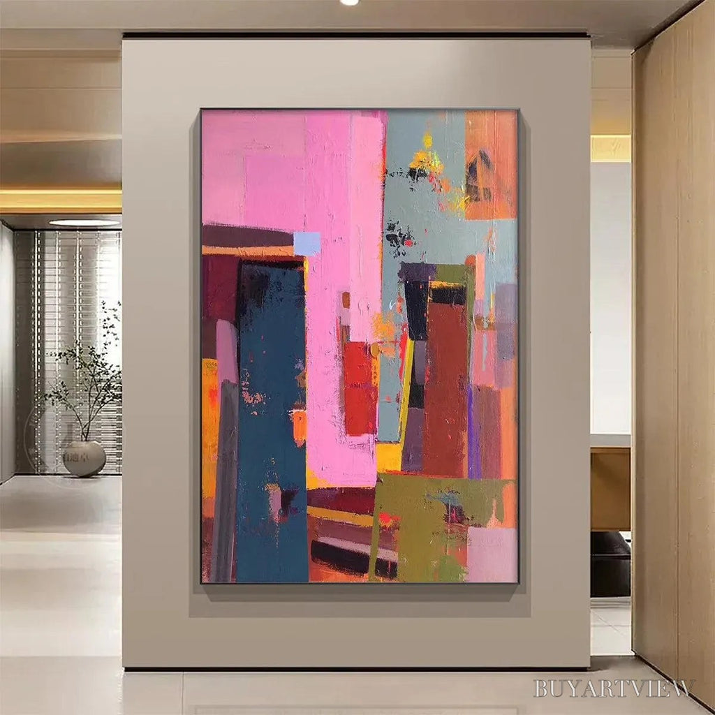 ARTOVITAS Pink City Abstract – Colorful Abstract City Painting, Vertical - image 2