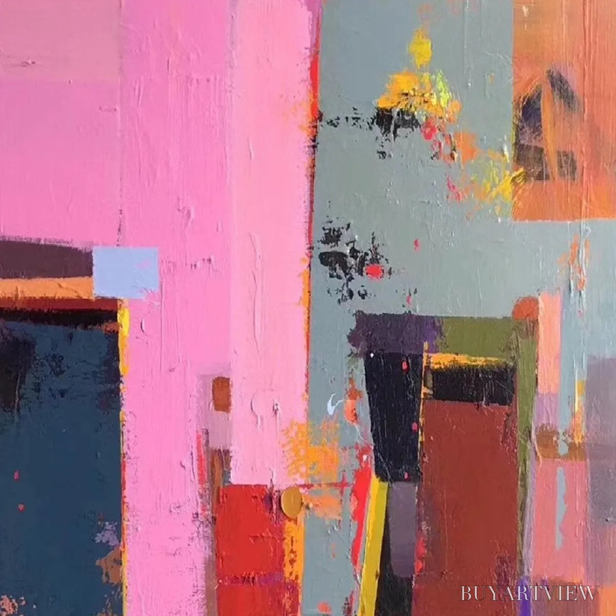 ARTOVITAS Pink City Abstract – Colorful Abstract City Painting, Vertical - image 4
