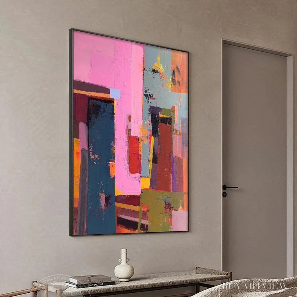 ARTOVITAS Pink City Abstract – Colorful Abstract City Painting, Vertical - image 6