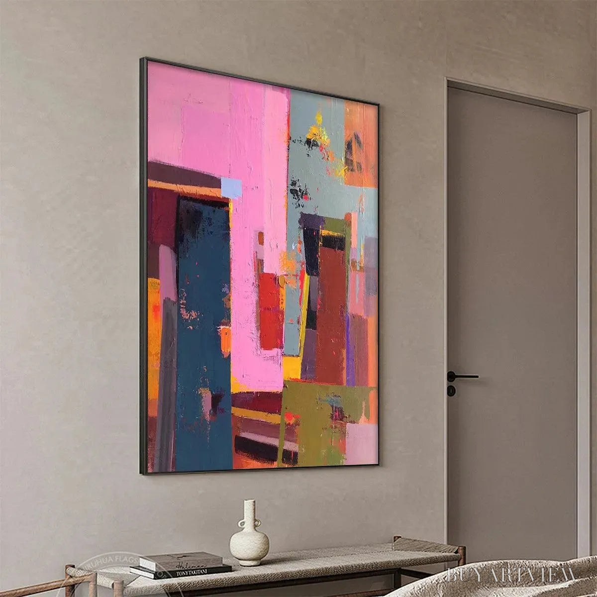 ARTOVITAS Pink City Abstract – Colorful Abstract City Painting, Vertical - image 6