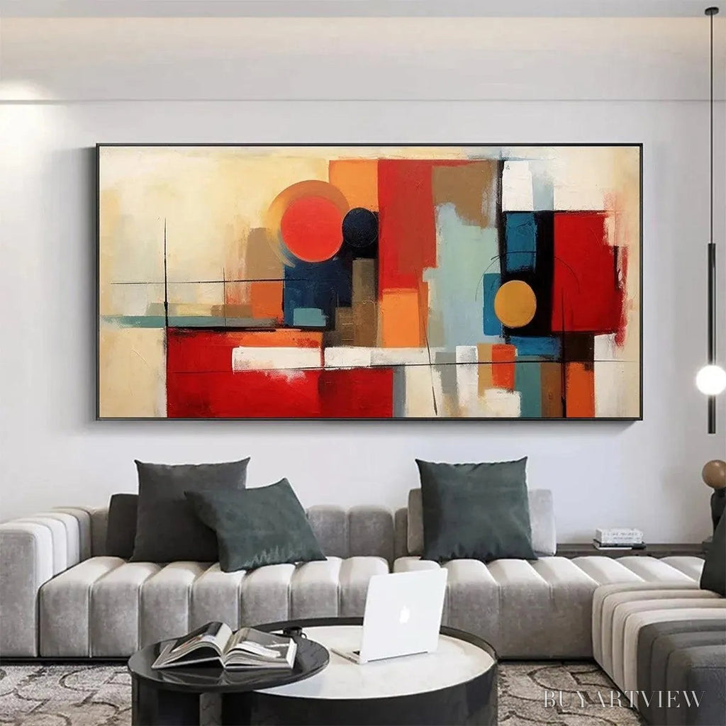 ARTOVITAS Urban Geometry – Minimalist Abstract Painting in Red and Gold - image 2