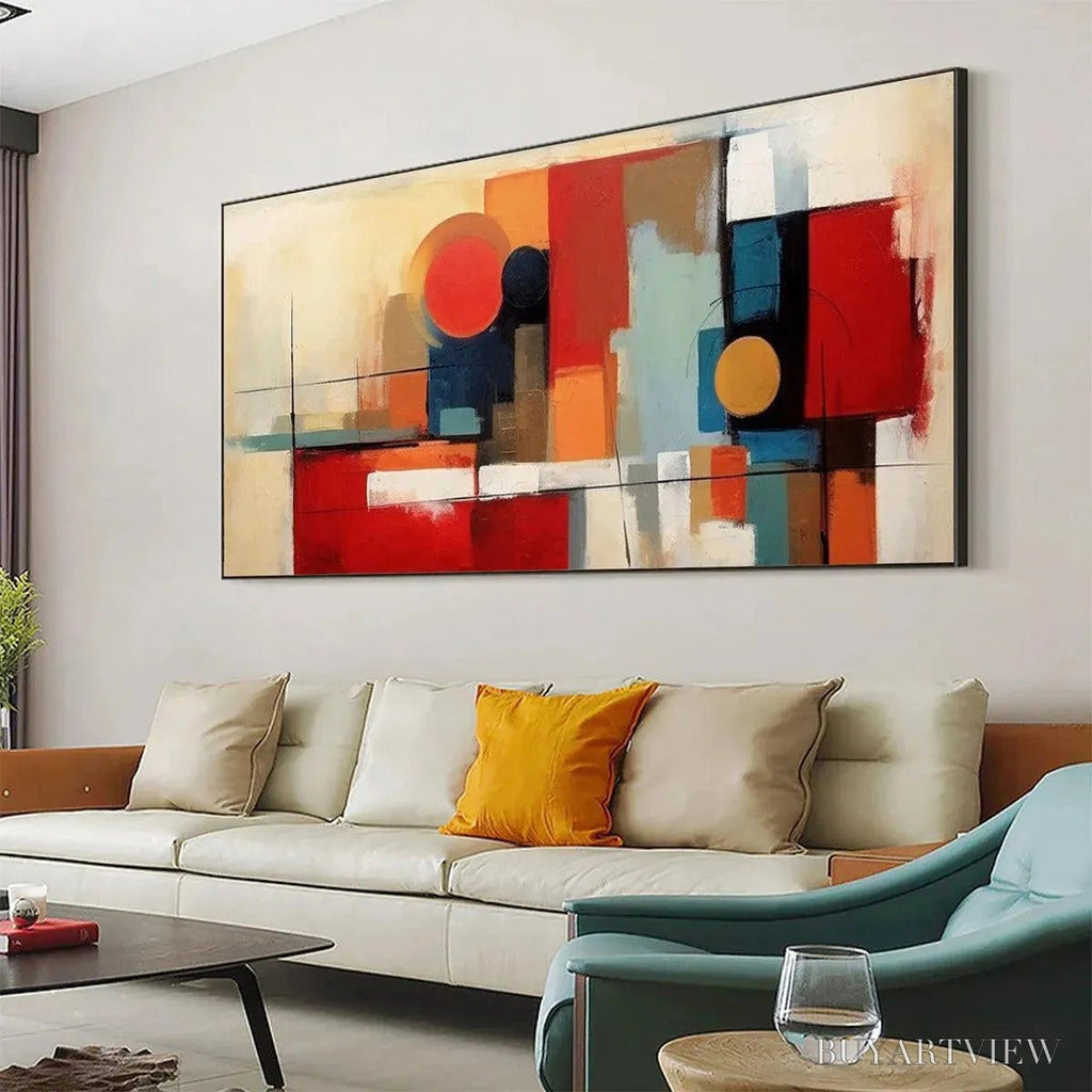 ARTOVITAS Urban Geometry – Minimalist Abstract Painting in Red and Gold - image 4